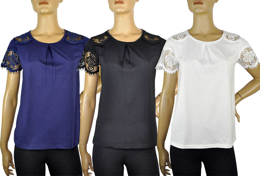 在庫一掃セール SALE 春夏大きいサイズ有イタリアブランドカットソー PRIMA CLASSE 33506 レース切替コットンカットソー 3色