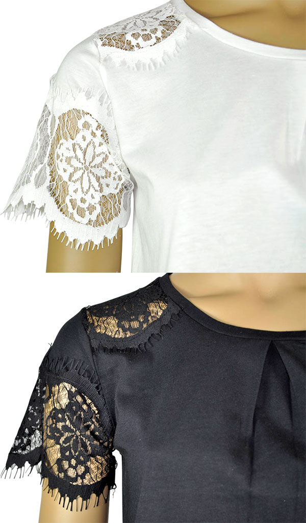 在庫一掃セール SALE 春夏大きいサイズ有イタリアブランドカットソー PRIMA CLASSE 33506 レース切替コットンカットソー 3色