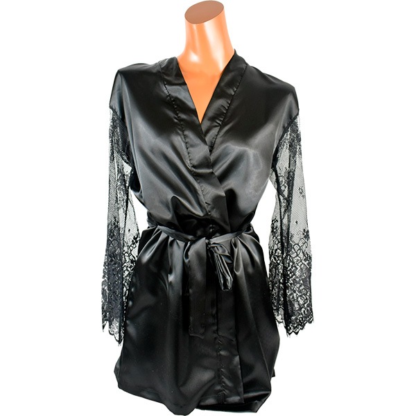 イタリアインポートランジェリー LOVE AND BRA 39151 サテン＆レース着物ガウン 黒