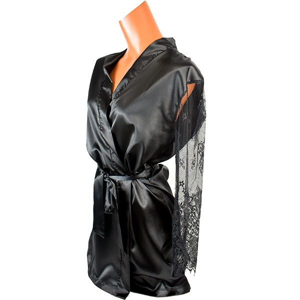 イタリアインポートランジェリー LOVE AND BRA 39151 サテン＆レース着物ガウン 黒