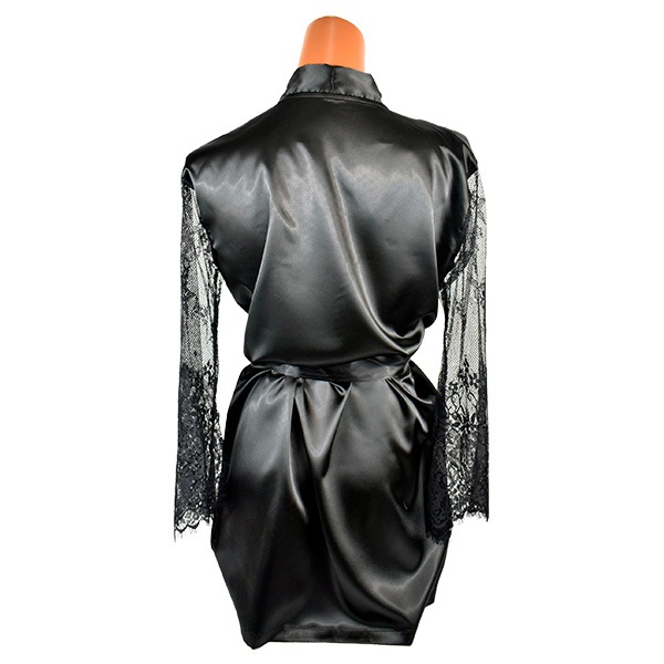 イタリアインポートランジェリー LOVE AND BRA 39151 サテン＆レース着物ガウン 黒