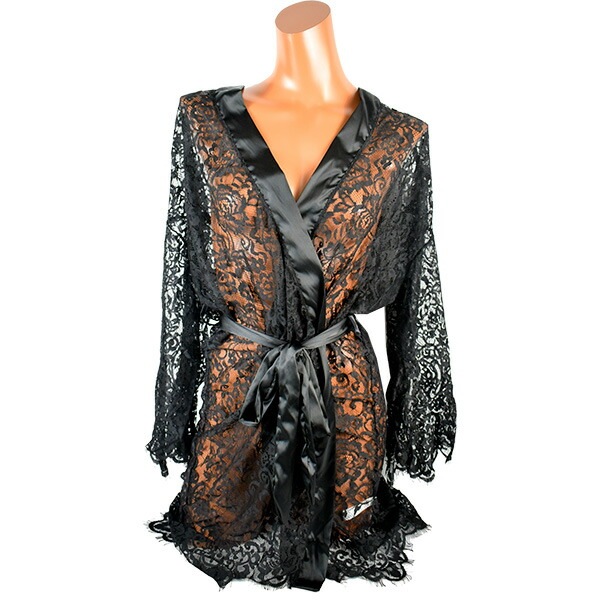 イタリアインポートランジェリー LOVE AND BRA 39950 サテン＆レース着物ガウン 黒
