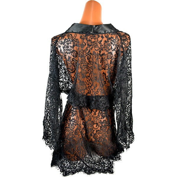 イタリアインポートランジェリー LOVE AND BRA 39950 サテン＆レース着物ガウン 黒