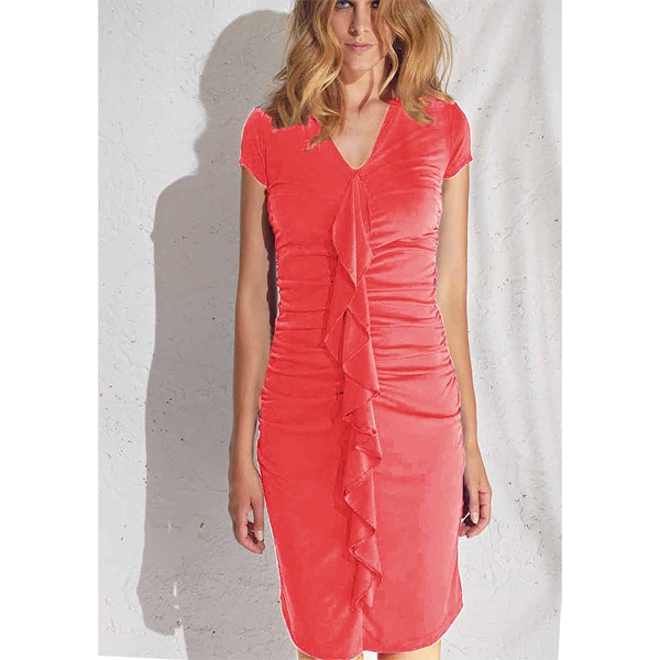 在庫一掃セール  春夏 インポート ワンピース ELEONORA AMADEI フリルワンピース コラールレッド 