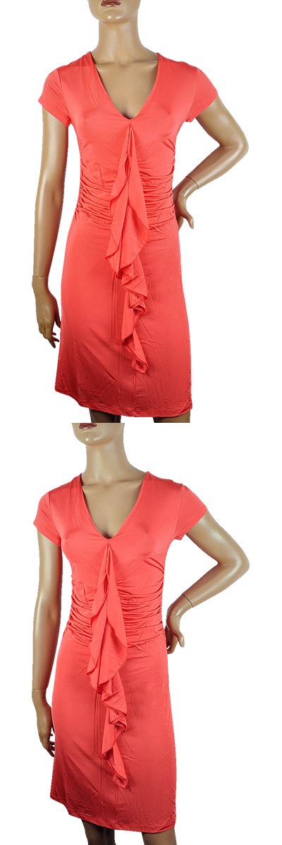 在庫一掃セール  春夏 インポート ワンピース ELEONORA AMADEI フリルワンピース コラールレッド 