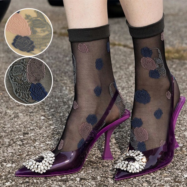 イタリア インポート ブランド 柄ソックス TRASPARENZE OSLO バラ柄ソックス 2色