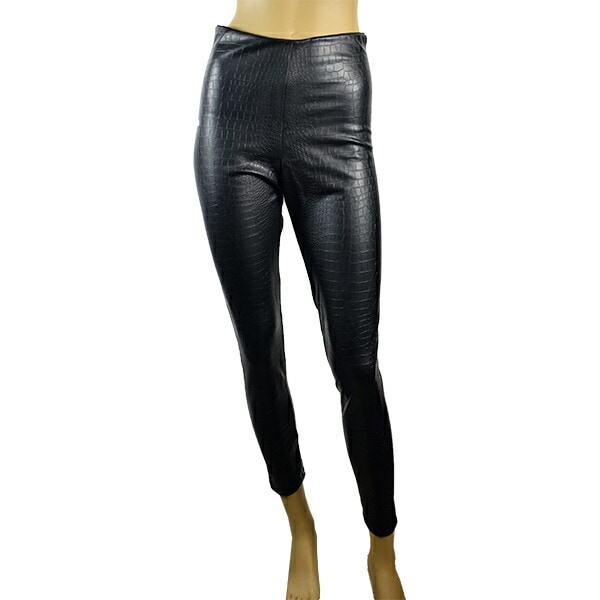 在庫一掃セール イタリアインポートレギンス LOVE AND BRA 35530 アニマル柄エコレザーレギンス　黒