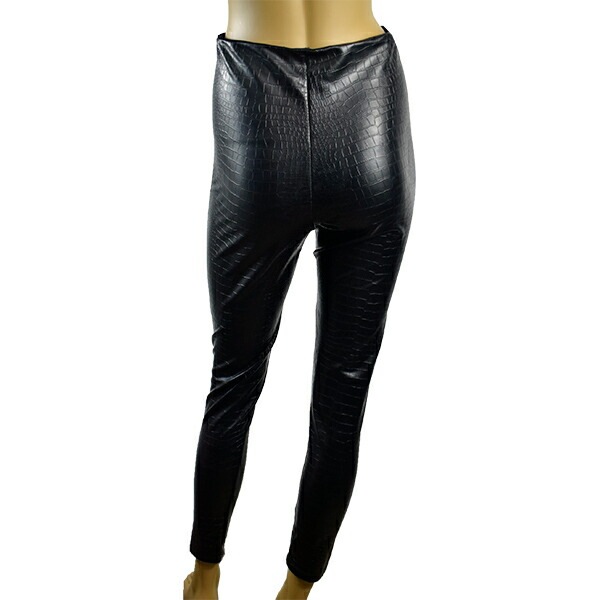 在庫一掃セール イタリアインポートレギンス LOVE AND BRA 35530 アニマル柄エコレザーレギンス　黒