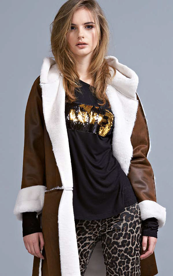 在庫一掃セール SALE 秋冬イタリア インポート ブランド コート ELEONORA AMADEI エコレザーコート　ブラウン・白