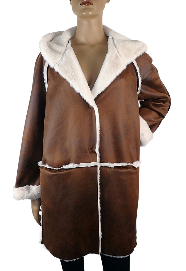 在庫一掃セール SALE 秋冬イタリア インポート ブランド コート ELEONORA AMADEI エコレザーコート　ブラウン・白