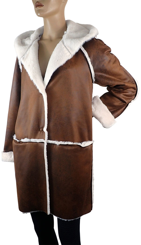 在庫一掃セール SALE 秋冬イタリア インポート ブランド コート ELEONORA AMADEI エコレザーコート　ブラウン・白