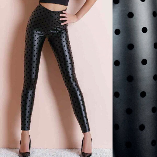 在庫一掃セール イタリアインポートレギンス LOVE AND BRA 35540 ドット柄エコレザーレギンス 黒