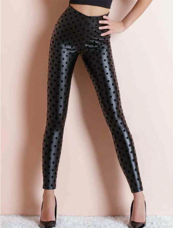 在庫一掃セール イタリアインポートレギンス LOVE AND BRA 35540 ドット柄エコレザーレギンス 黒