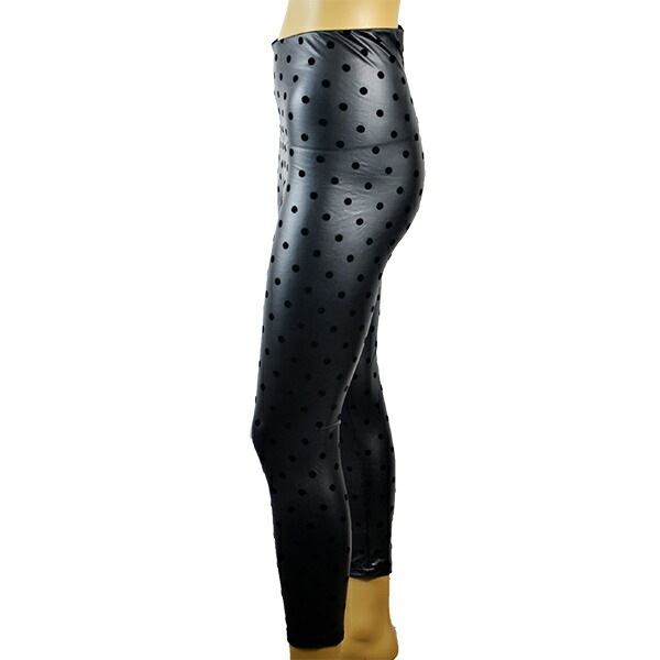 在庫一掃セール イタリアインポートレギンス LOVE AND BRA 35540 ドット柄エコレザーレギンス 黒
