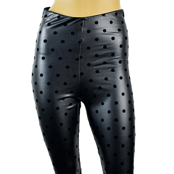 在庫一掃セール イタリアインポートレギンス LOVE AND BRA 35540 ドット柄エコレザーレギンス 黒