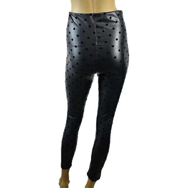 在庫一掃セール イタリアインポートレギンス LOVE AND BRA 35540 ドット柄エコレザーレギンス 黒