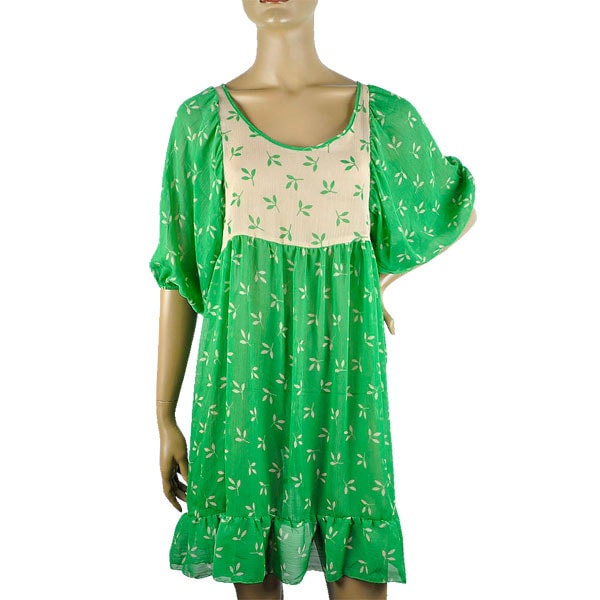 在庫一掃セール 春夏 インポート ワンピース POIS フローラル柄フリルワンピース グリーン
