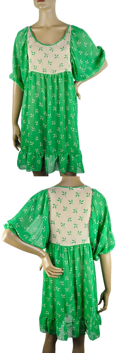 在庫一掃セール 春夏 インポート ワンピース POIS フローラル柄フリルワンピース グリーン