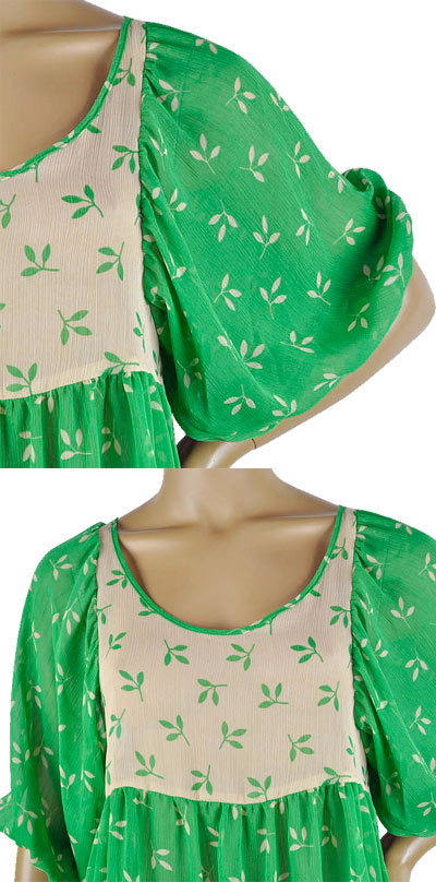 在庫一掃セール 春夏 インポート ワンピース POIS フローラル柄フリルワンピース グリーン