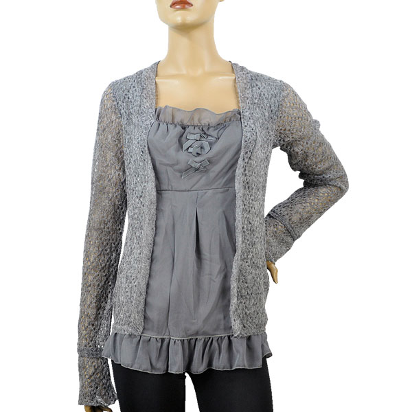 在庫一掃セール 秋冬 イタリア インポート ニット SISTE'S フェイクレイヤードモヘアチュニック グレー 