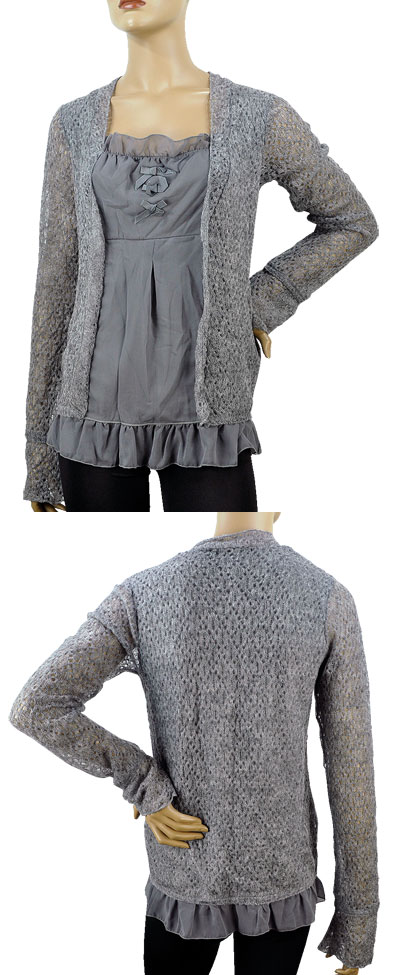在庫一掃セール 秋冬 イタリア インポート ニット SISTE'S フェイクレイヤードモヘアチュニック グレー 