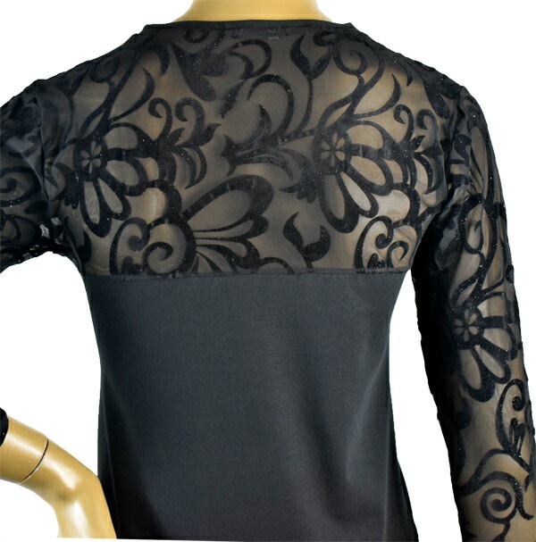 イタリアインポートカットソー JADEA 4308 ラメレース切替カットソー 黒