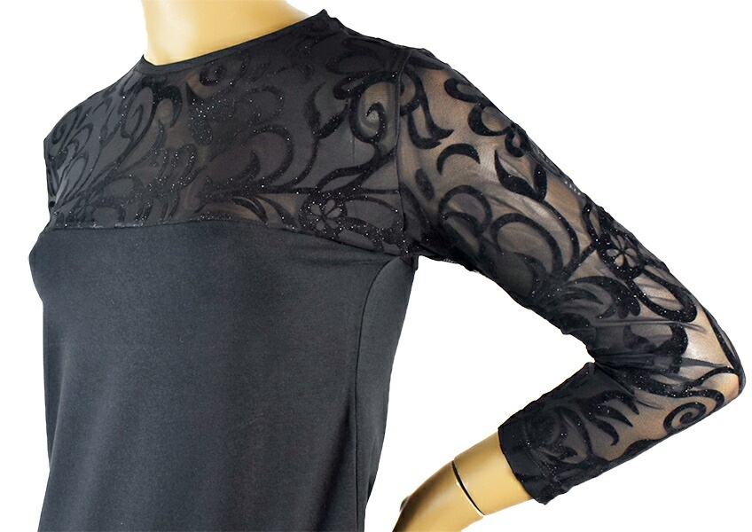 イタリアインポートカットソー JADEA 4308 ラメレース切替カットソー 黒