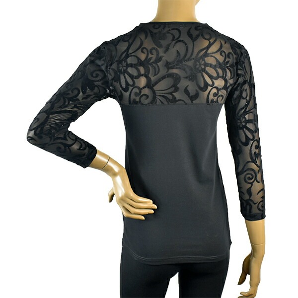 イタリアインポートカットソー JADEA 4308 ラメレース切替カットソー 黒