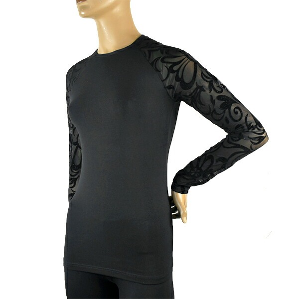 イタリアインポートカットソー JADEA 4307 ラメレース切替カットソー 黒