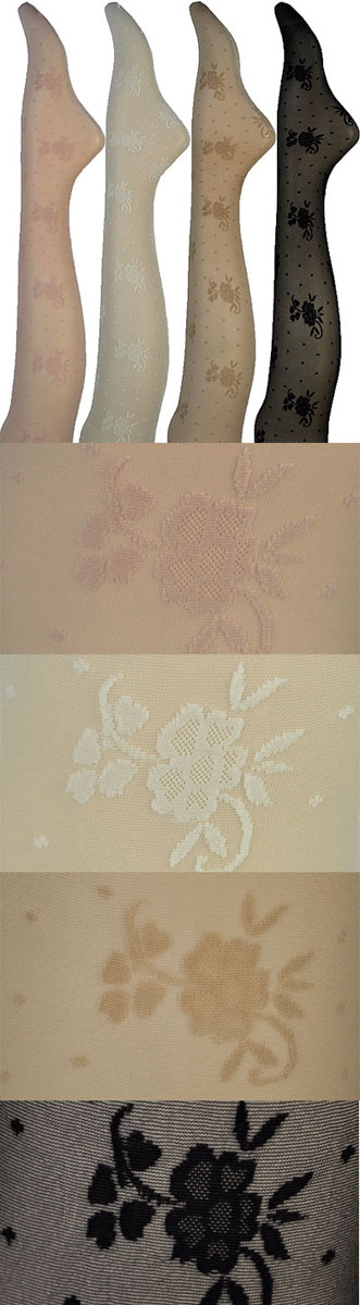 インポート ガーターストッキング LEVANTE I015 花柄ガーターストッキング 肌色、黒、パウダーピンク、白