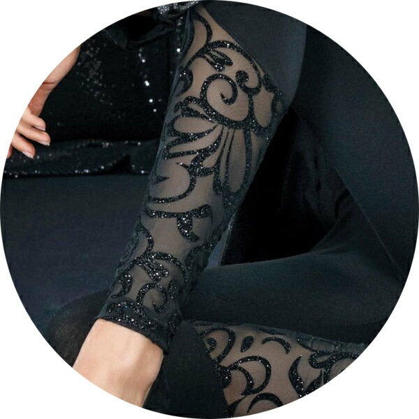 イタリアインポートレギンス JADEA 4309 ラメレース切替レギンス 黒