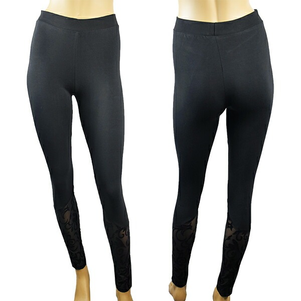 イタリアインポートレギンス JADEA 4309 ラメレース切替レギンス 黒