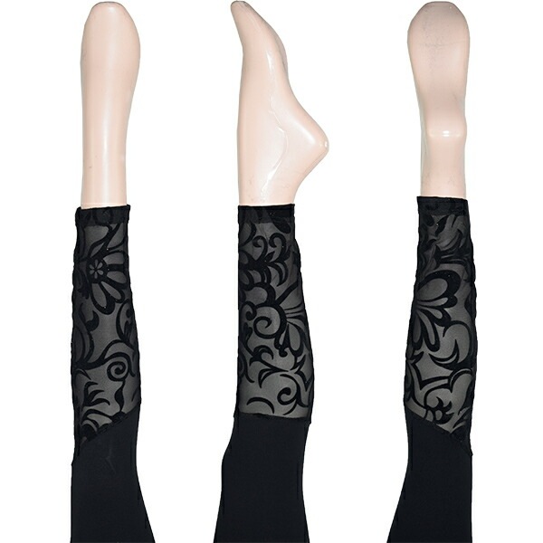 イタリアインポートレギンス JADEA 4309 ラメレース切替レギンス 黒