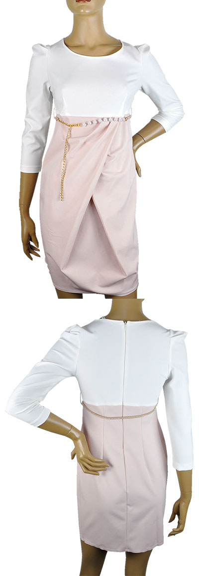 在庫一掃セール  春夏 インポート ワンピース IMPERIAL 切替ワンピース チェーンベルト付 ピンク 