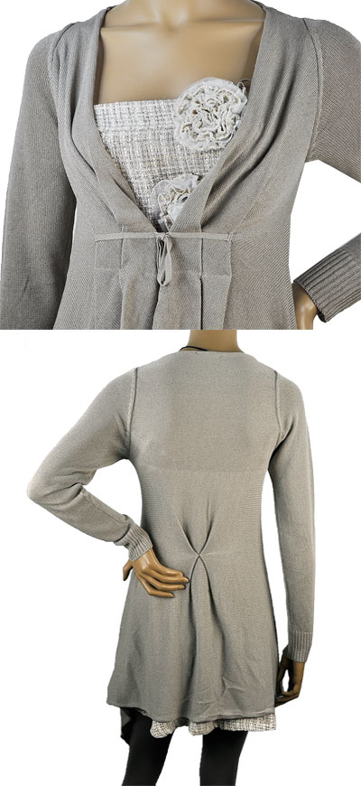 在庫一掃セール 春夏 イタリア インポート ニット IKO アシンメトリーロングカーディガン グレー 