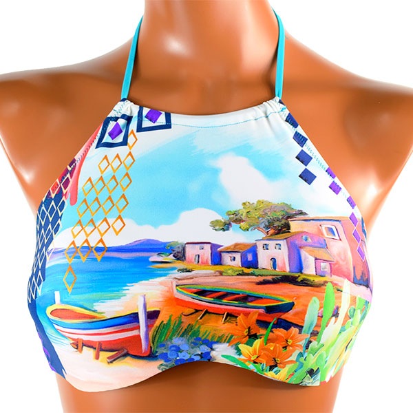 イタリアインポート水着 LILLY LF345 パネルプリントプッシュアップブラビスチェ水着ビキニ　ブルー系