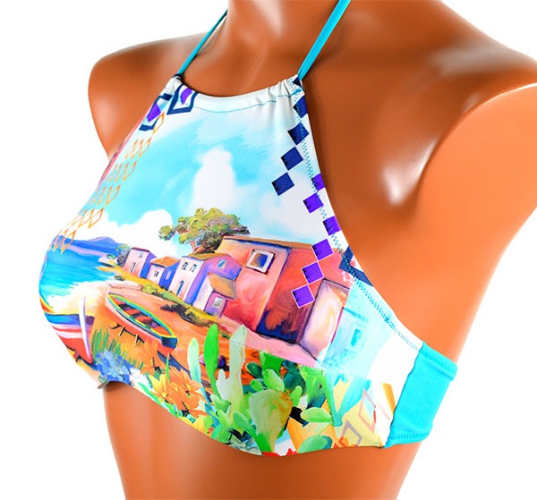 イタリアインポート水着 LILLY LF345 パネルプリントプッシュアップブラビスチェ水着ビキニ　ブルー系