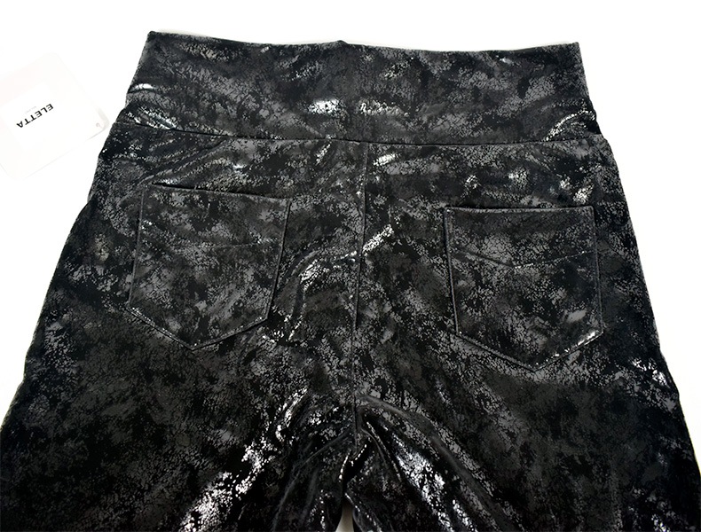 イタリア インポート ブランド レギンス ELETTA 13102 クラッシュエコレザーサーマルレギンス　黒