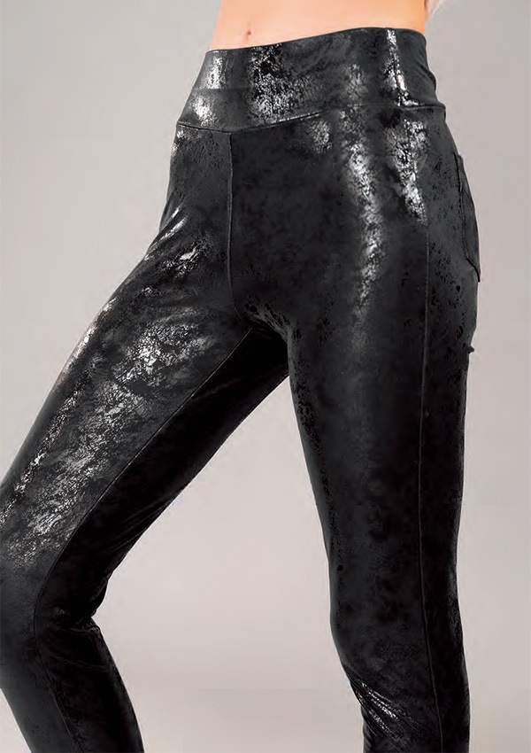 イタリア インポート ブランド レギンス ELETTA 13102 クラッシュエコレザーサーマルレギンス　黒