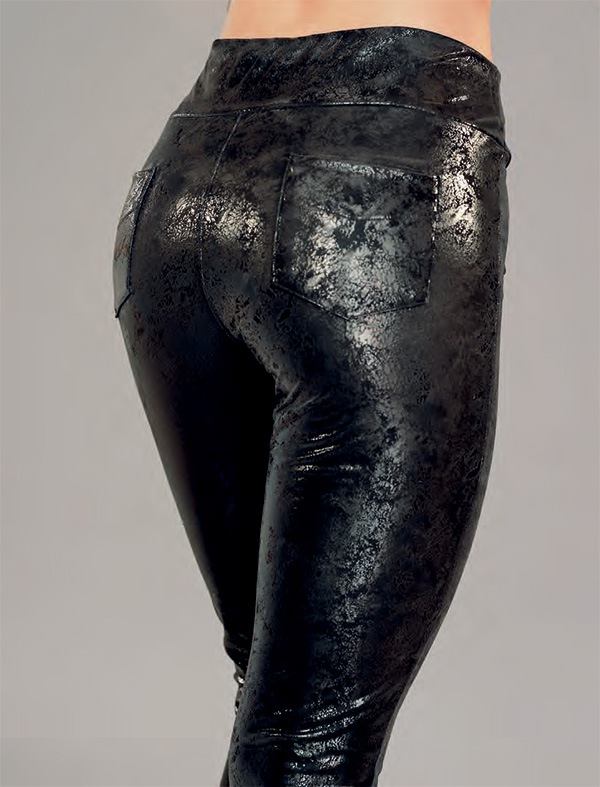 イタリア インポート ブランド レギンス ELETTA 13102 クラッシュエコレザーサーマルレギンス　黒