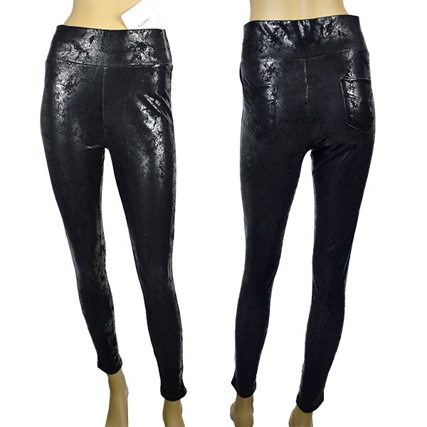 イタリア インポート ブランド レギンス ELETTA 13102 クラッシュエコレザーサーマルレギンス　黒