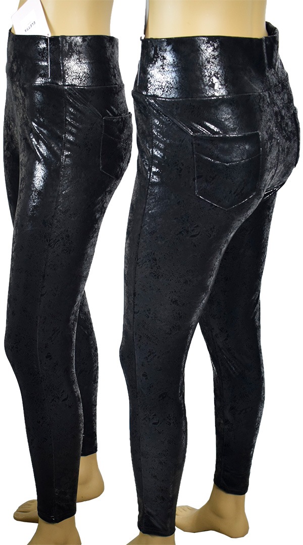 イタリア インポート ブランド レギンス ELETTA 13102 クラッシュエコレザーサーマルレギンス　黒