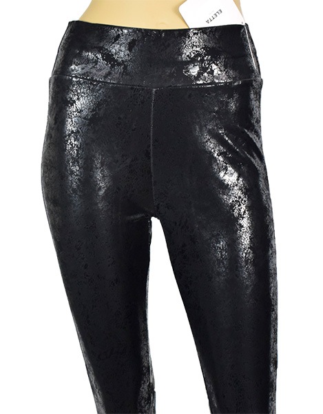 イタリア インポート ブランド レギンス ELETTA 13102 クラッシュエコレザーサーマルレギンス　黒