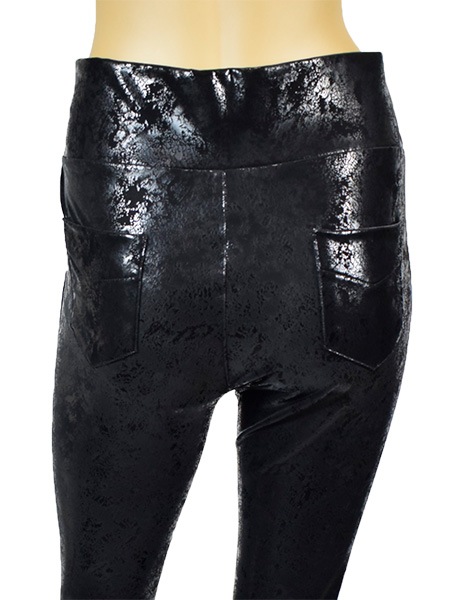 イタリア インポート ブランド レギンス ELETTA 13102 クラッシュエコレザーサーマルレギンス　黒