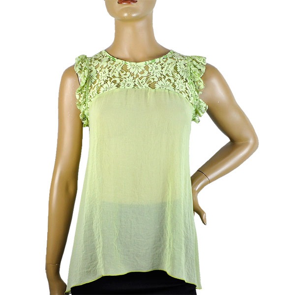 在庫一掃セール 春夏 インポート ブラウスIMPERIAL レース切替ノースリーブブラウス グリーン