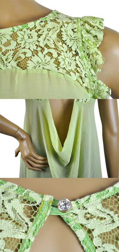 在庫一掃セール 春夏 インポート ブラウスIMPERIAL レース切替ノースリーブブラウス グリーン