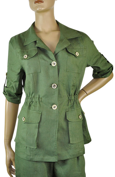 在庫一掃セール SALE 春夏 イタリア インポート ジャケット ELEONORA AMADEI リネン（麻）サファリジャケット ミリタリーグリーン