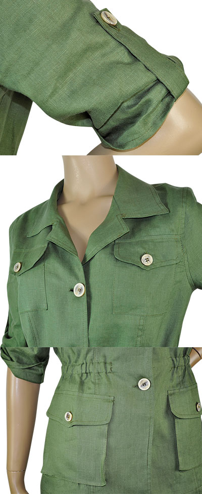 在庫一掃セール SALE 春夏 イタリア インポート ジャケット ELEONORA AMADEI リネン（麻）サファリジャケット ミリタリーグリーン