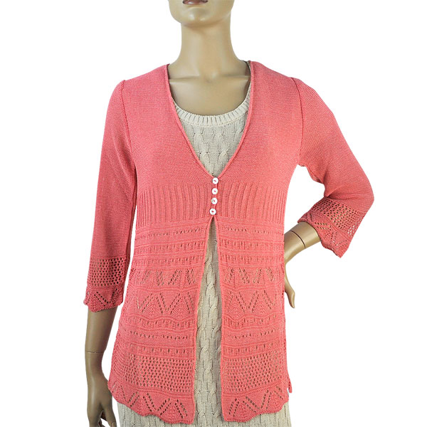 在庫一掃セール 春夏 イタリア インポート ニット SALEPEPE レース編カーディガン サンゴ色 