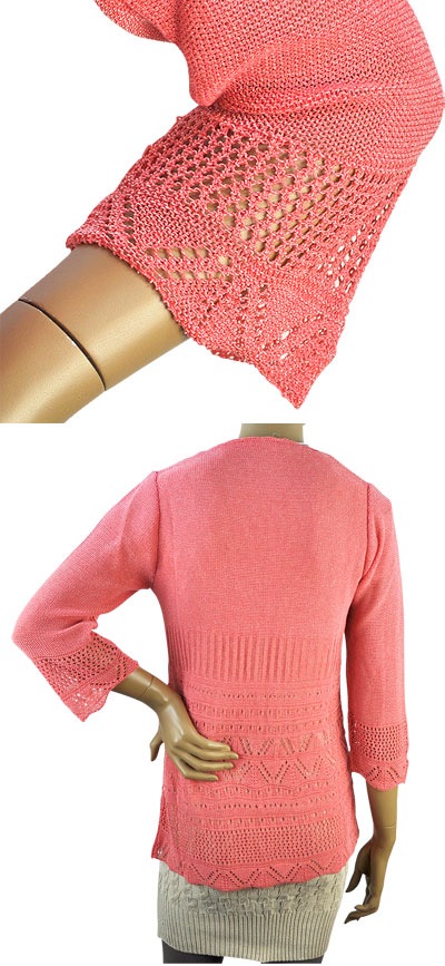 在庫一掃セール 春夏 イタリア インポート ニット SALEPEPE レース編カーディガン サンゴ色 